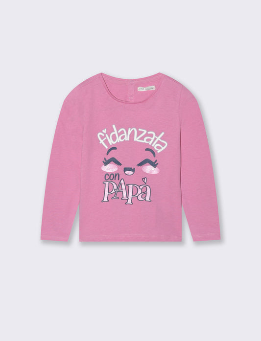 T-shirt manica lunga con stampa trendy - Rosa candy