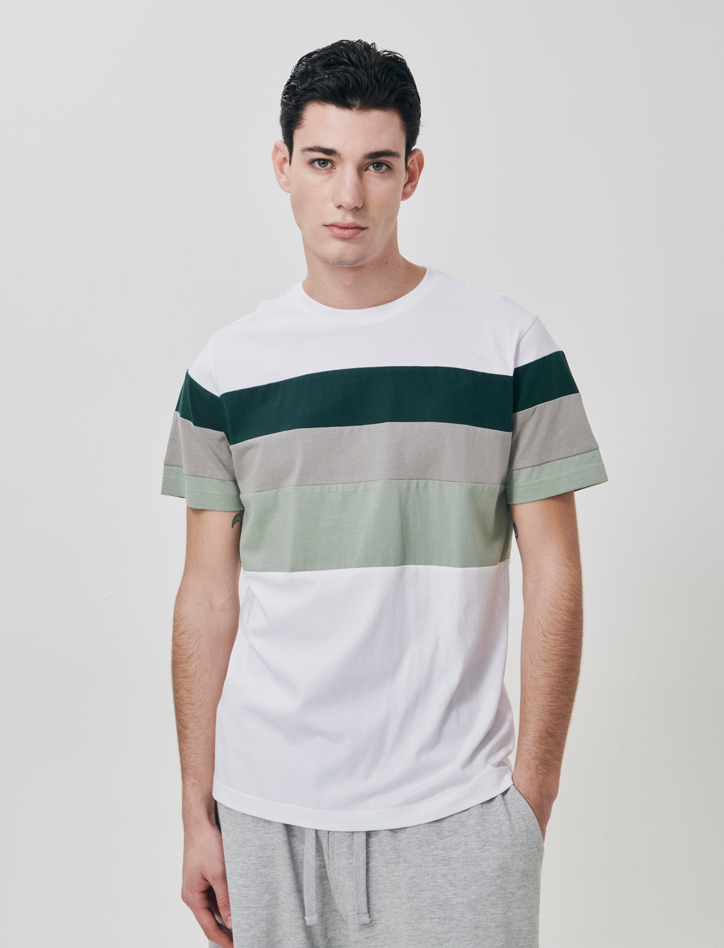 T-shirt girocollo con fascia multipla - Bianco