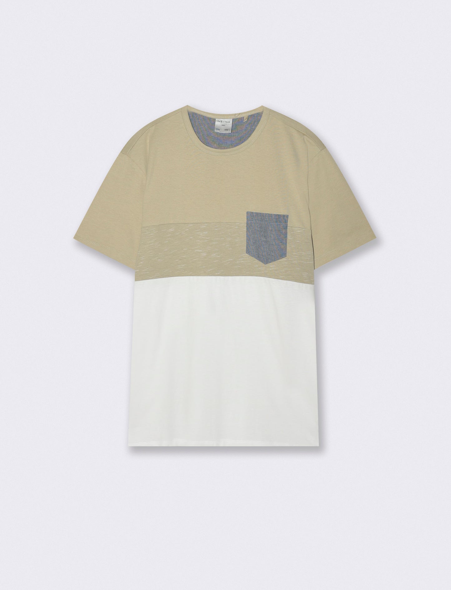 T-shirt girocollo con taschino denim - Grigio stone
