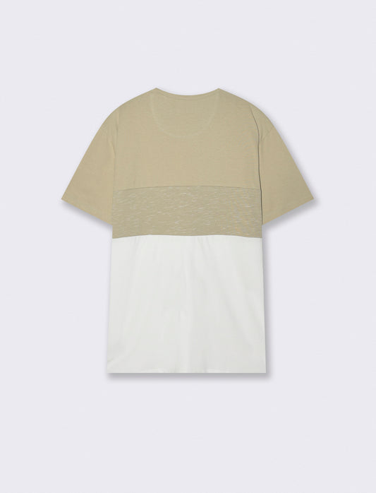 T-shirt girocollo con taschino denim - Grigio stone