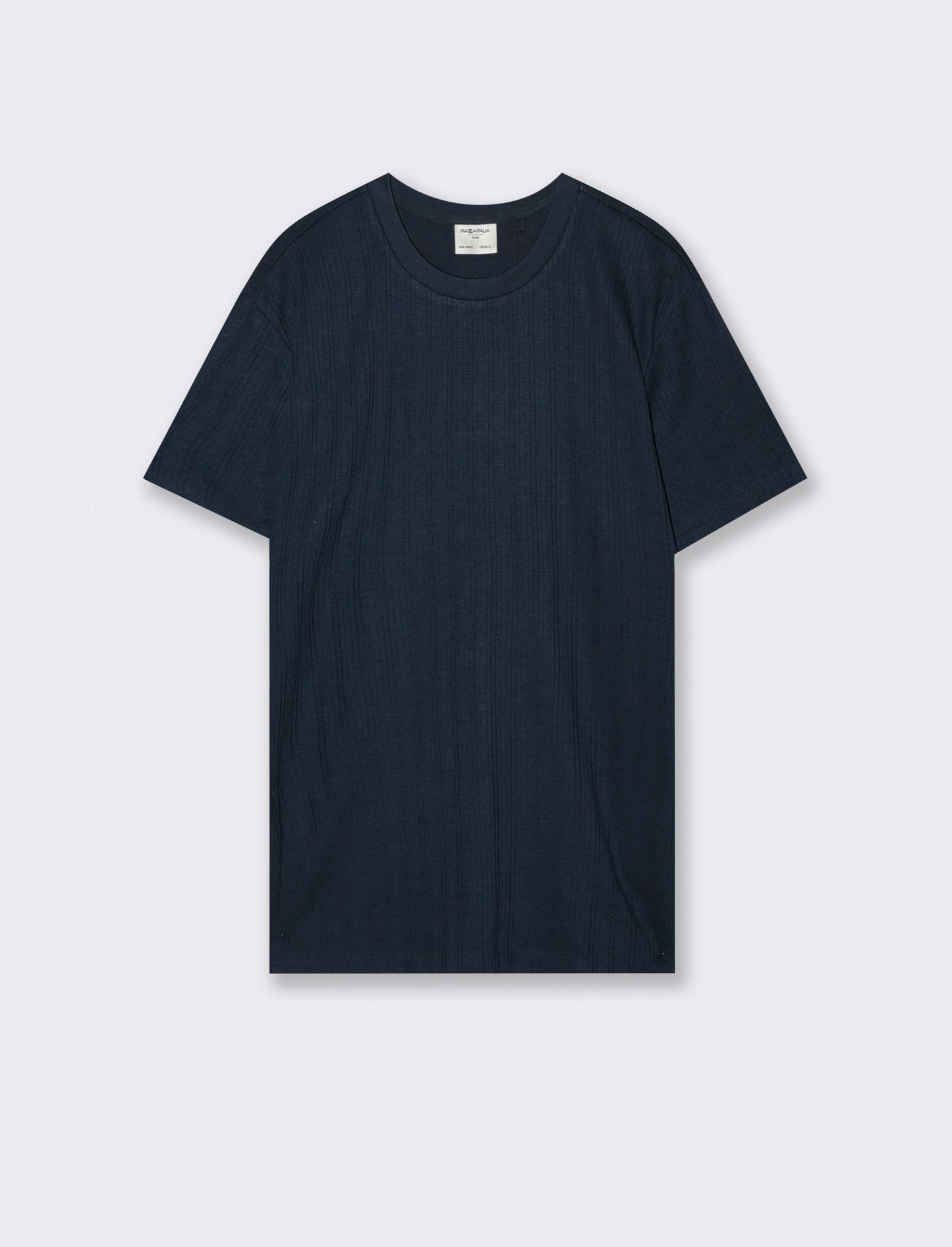 T-shirt a coste effetto maglia girocollo - Blu