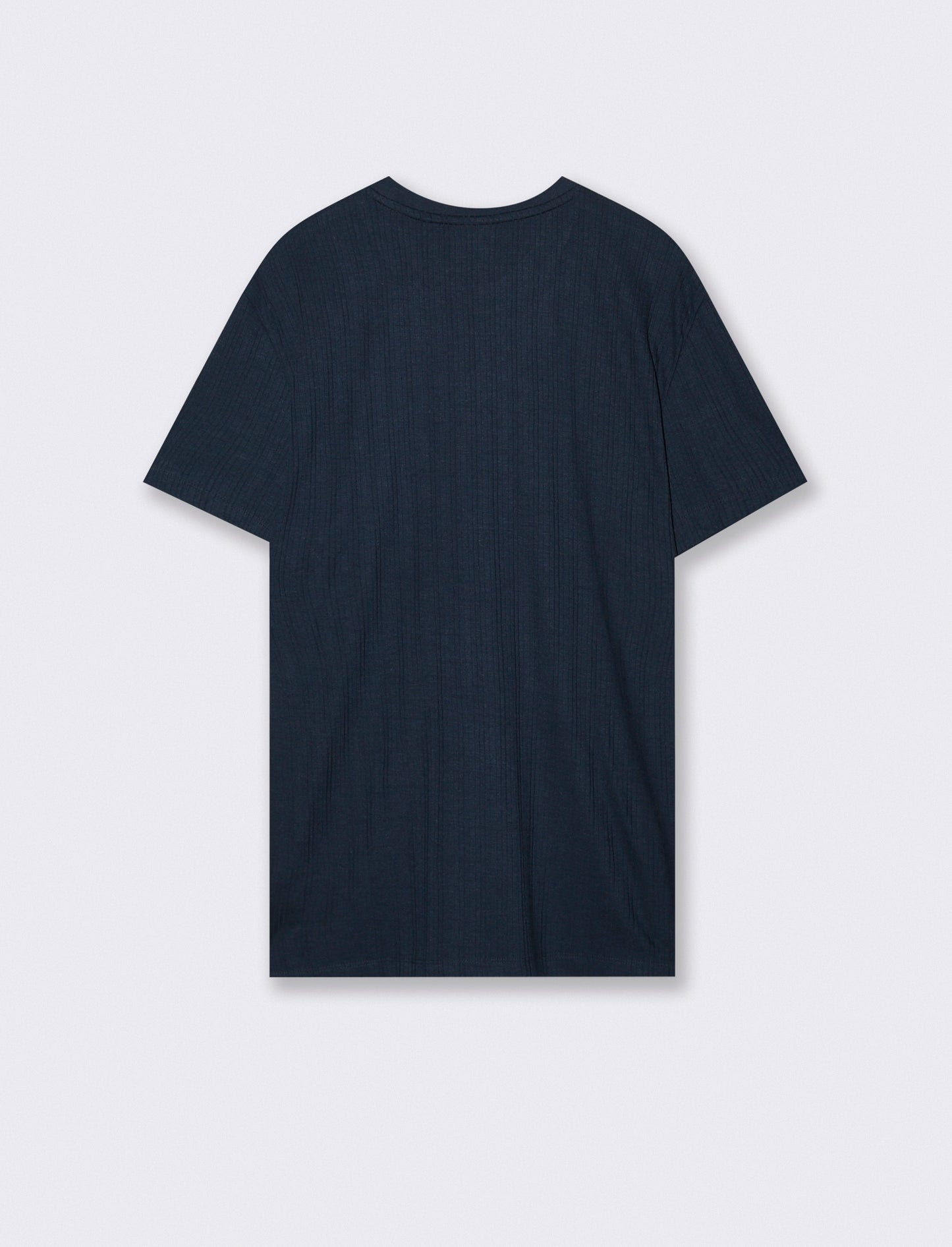 T-shirt a coste effetto maglia girocollo - Blu
