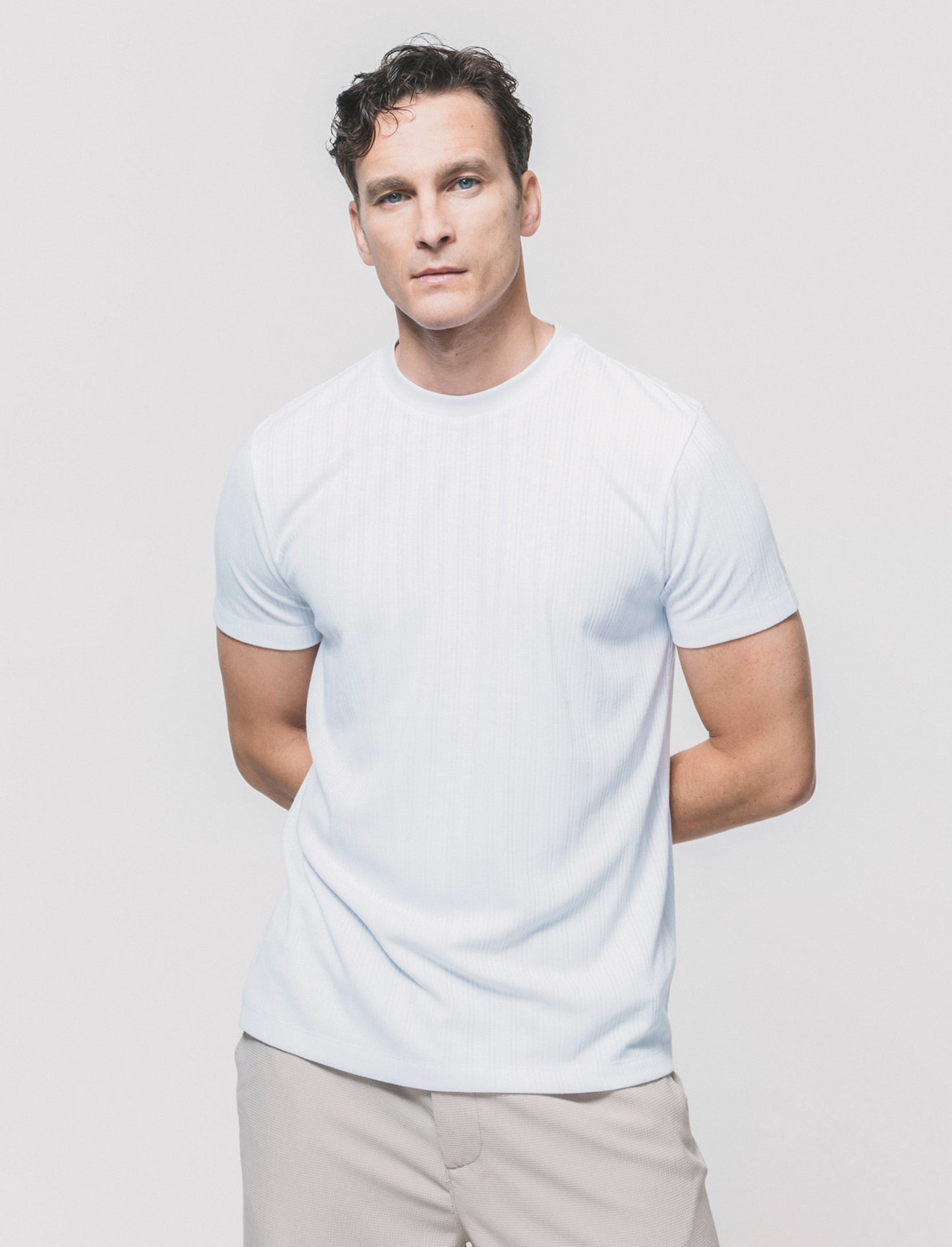 T-shirt a coste effetto maglia girocollo - Bianco