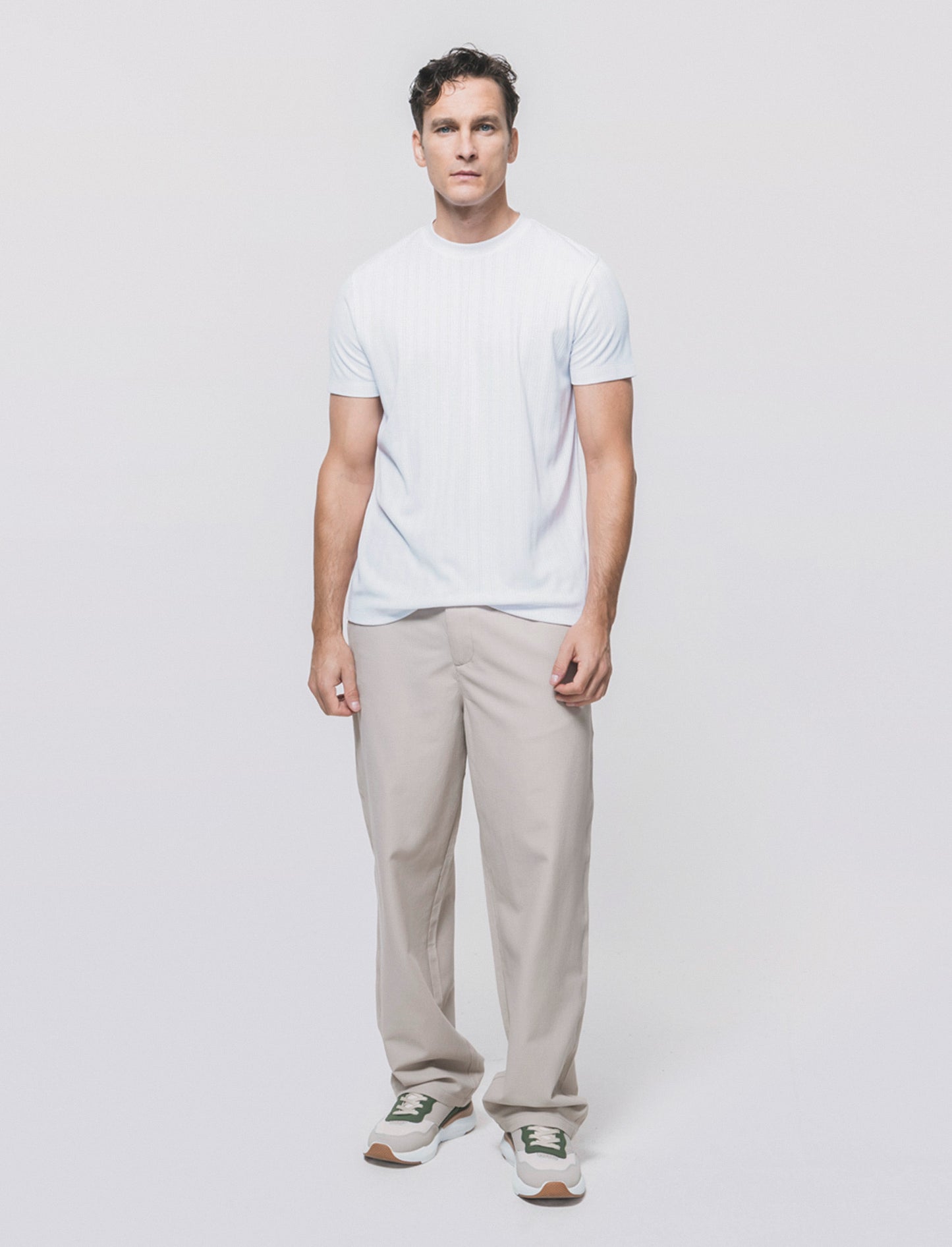 T-shirt a coste effetto maglia girocollo - Bianco
