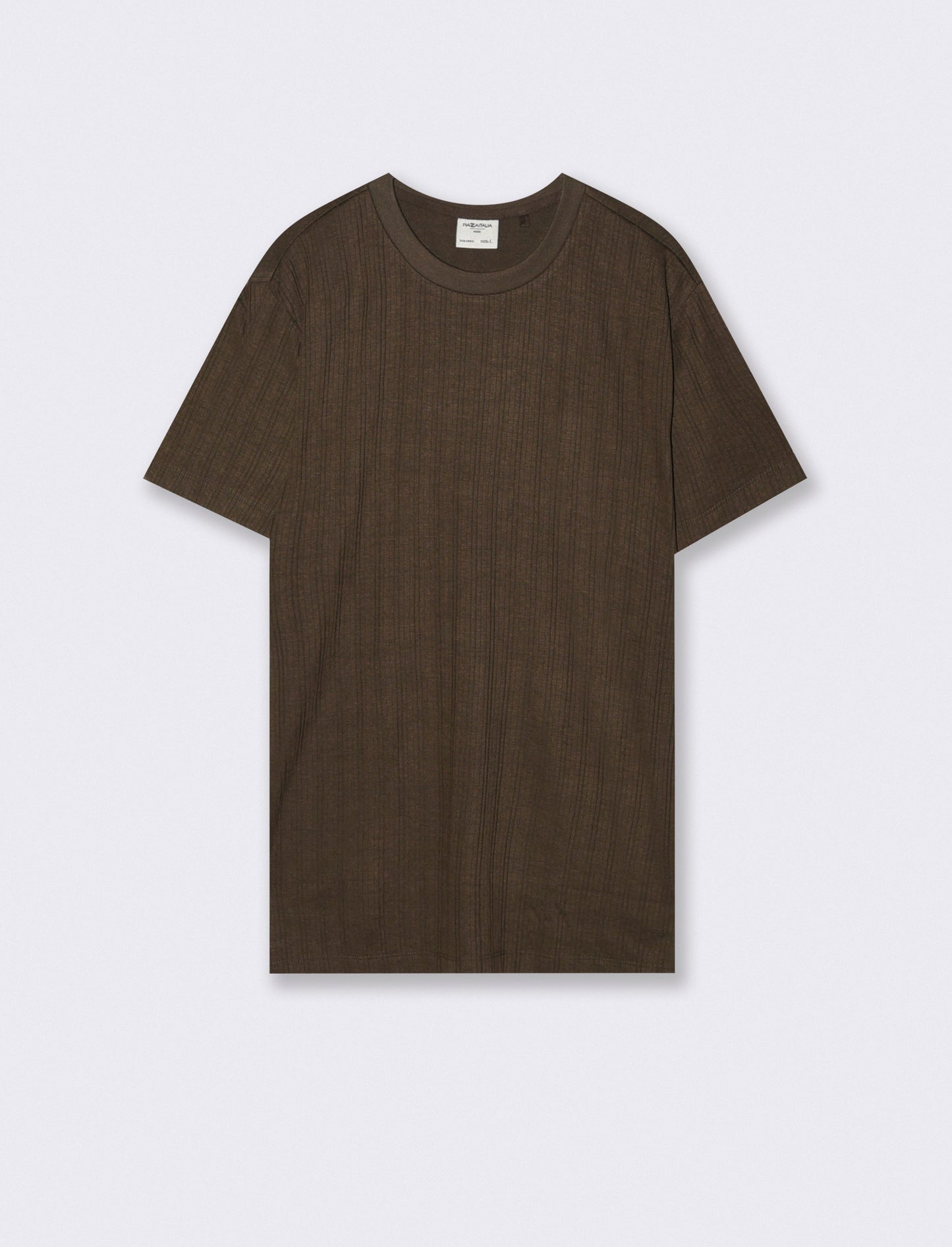 Ribbed crew neck knit T-shirt - Brown