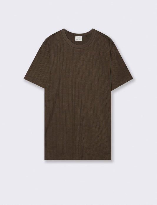 T-shirt a coste effetto maglia girocollo - Moro
