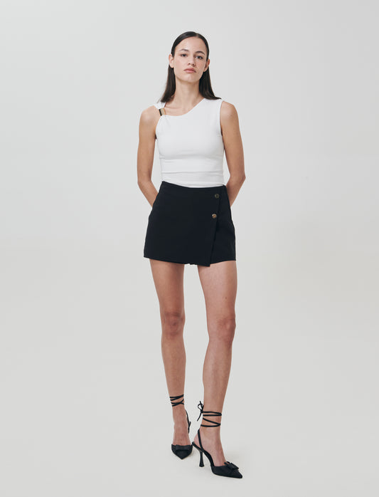 Short con pannello e bottoni decorativi - Nero