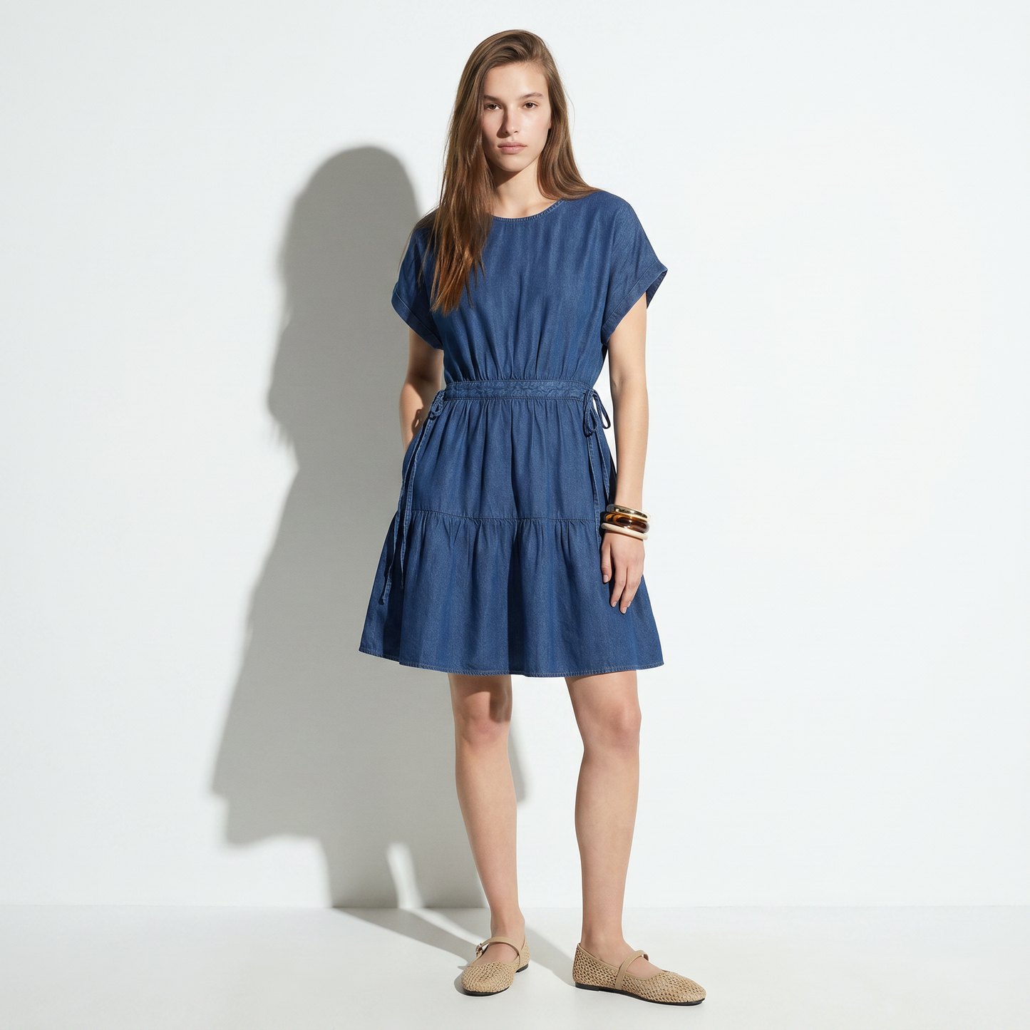 Vestito in Lyocell con coulisse e balza - DENIM SCURO