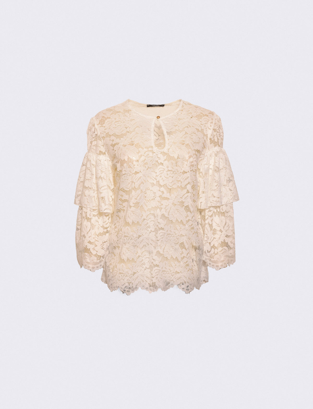 Lace tunic top with bell sleeves and keyhole neckline - White