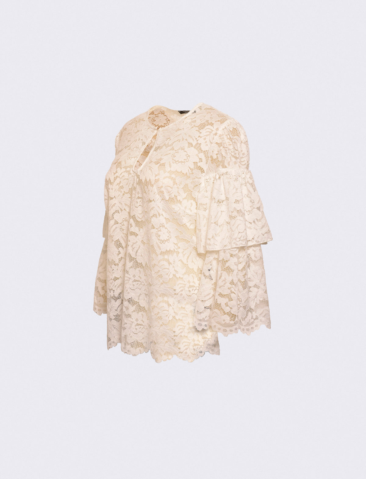 Lace tunic top with bell sleeves and keyhole neckline - White