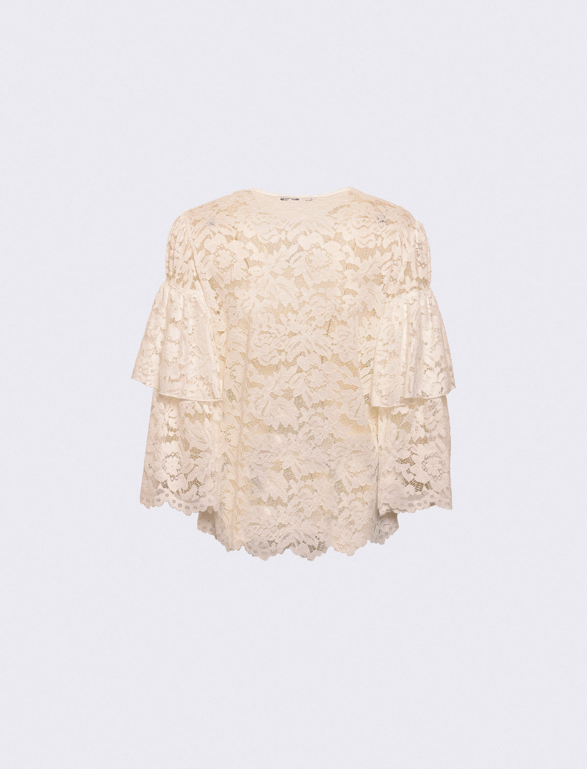 Lace tunic top with bell sleeves and keyhole neckline - White