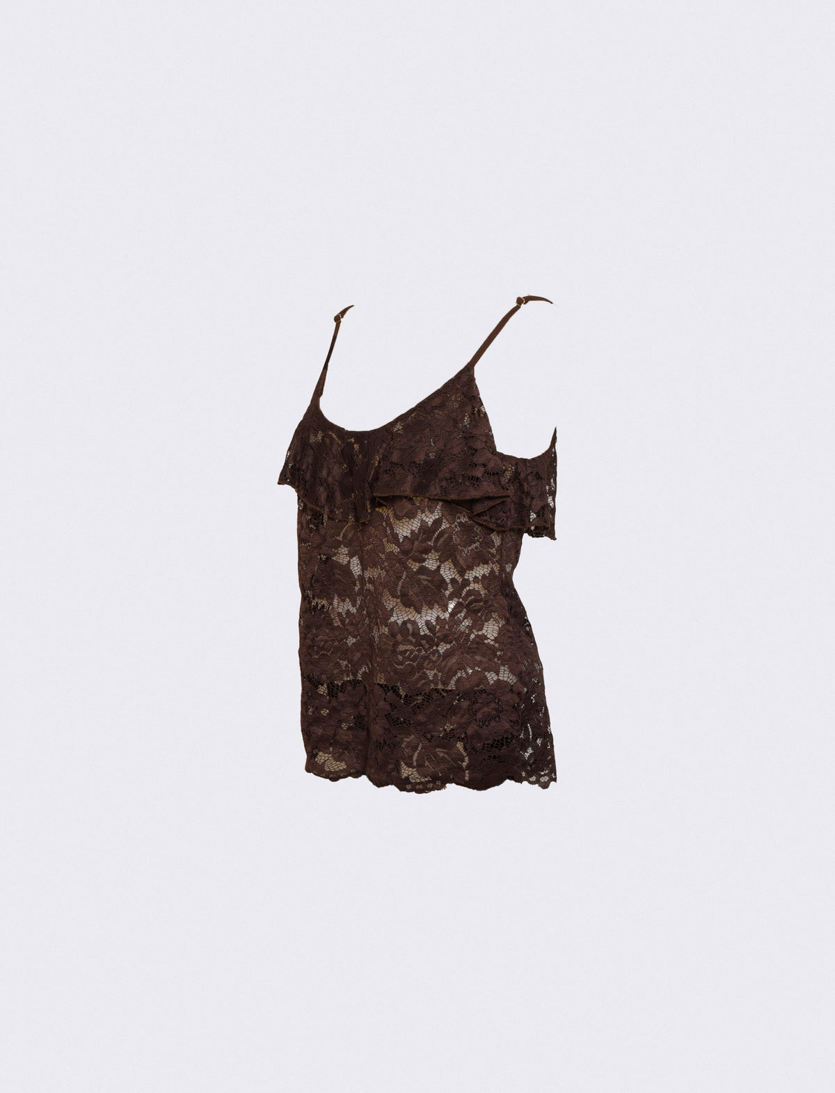 Top in pizzo con balza sullo scollo e bretelle regolabili - Moro