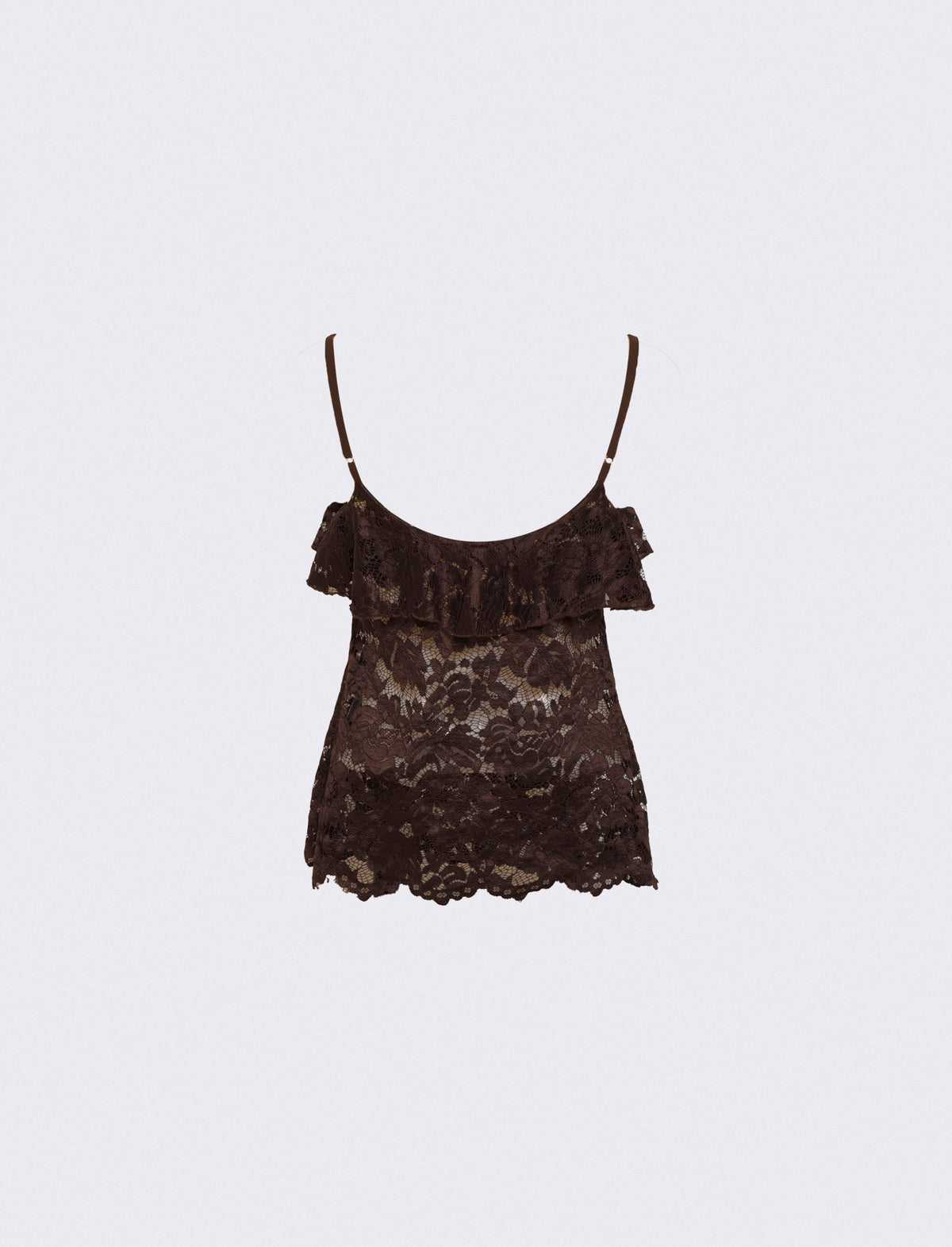 Top in pizzo con balza sullo scollo e bretelle regolabili - Moro