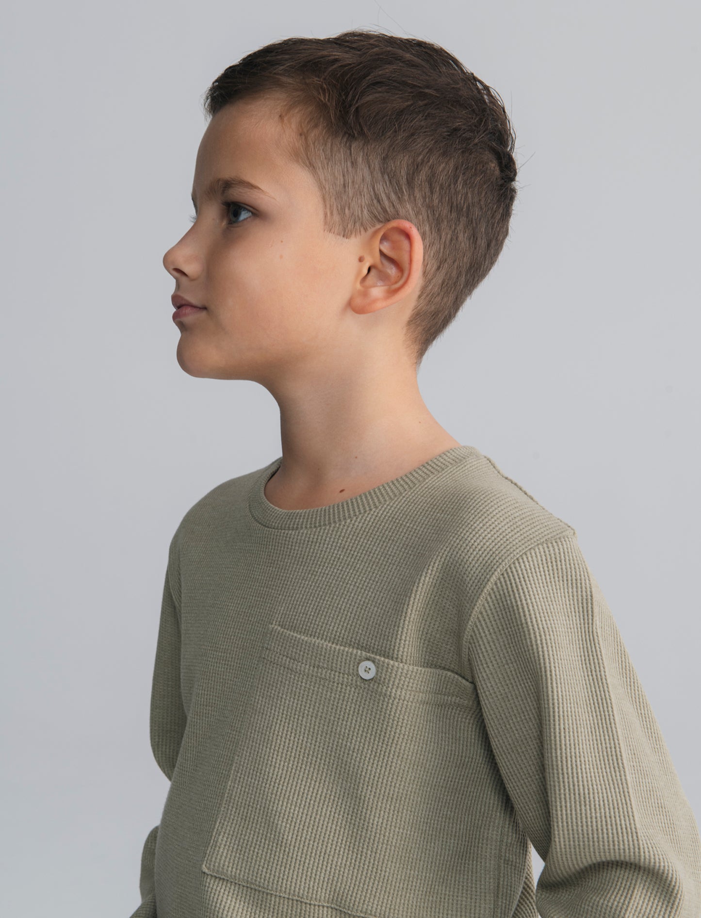 Maglia waffel tinta unita con tascone - Verde salvia