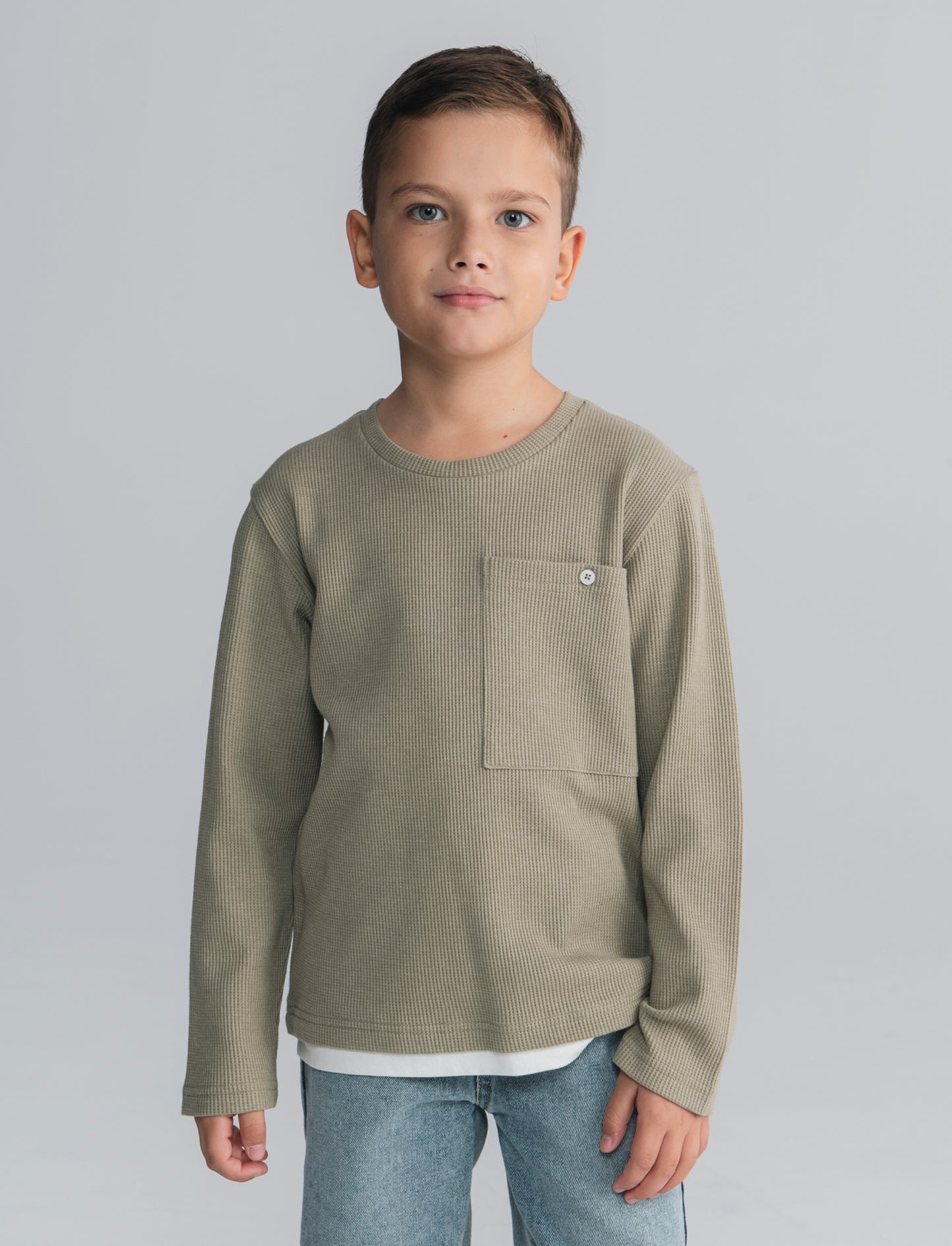 Maglia waffel tinta unita con tascone - Verde salvia