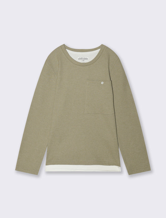 Maglia waffel tinta unita con tascone - Verde salvia