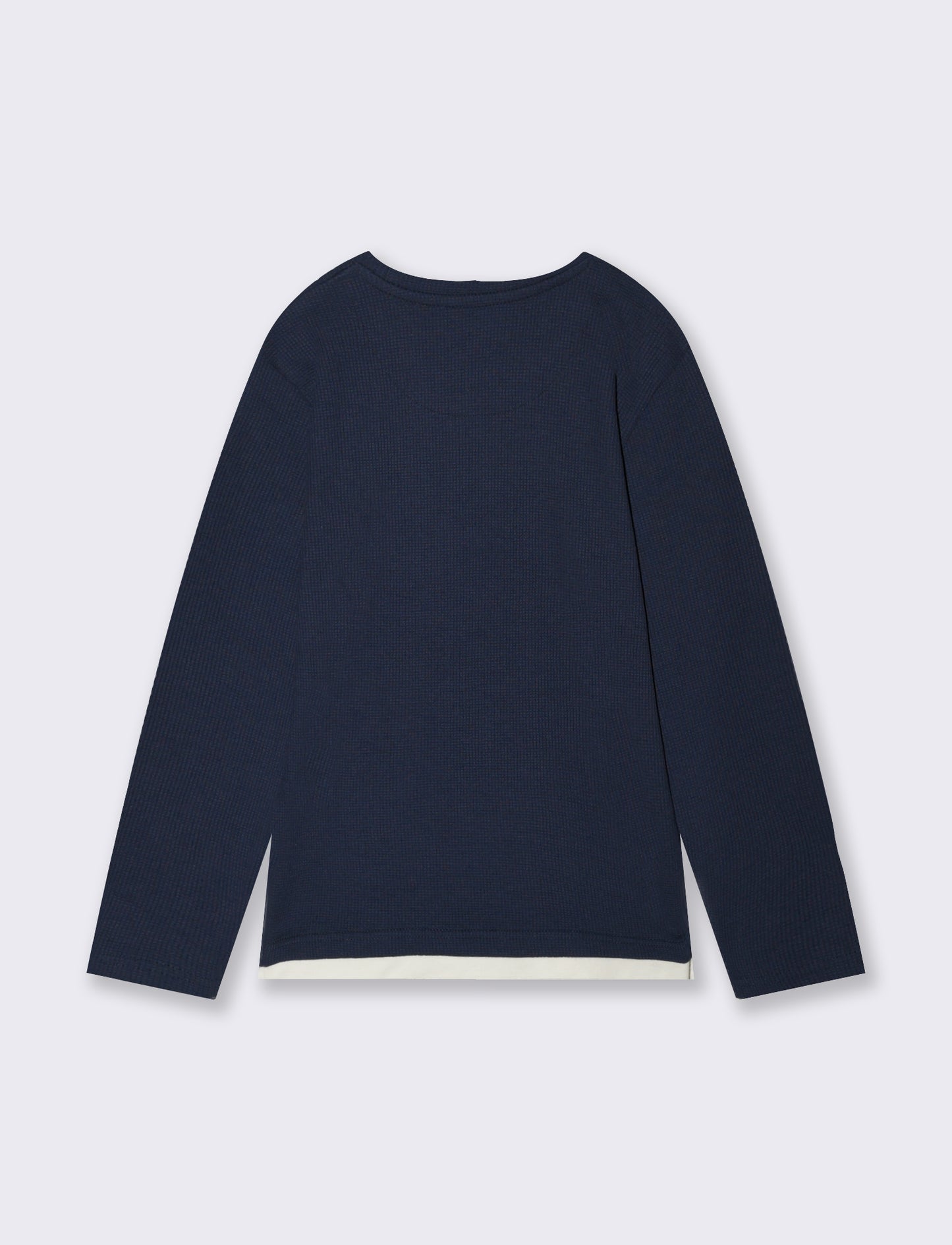 Maglia waffel tinta unita con tascone - Blu