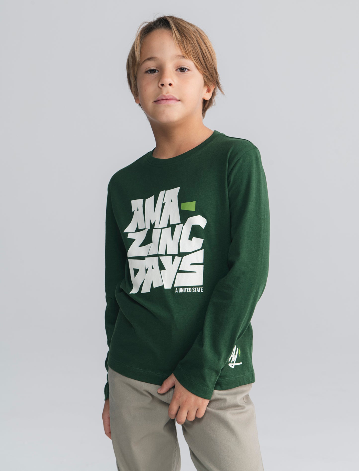 T-shirt maniche lunghe con stampa colori - Verde abete
