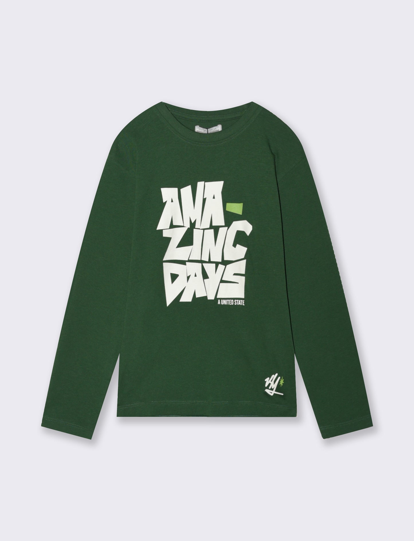 T-shirt maniche lunghe con stampa colori - Verde abete