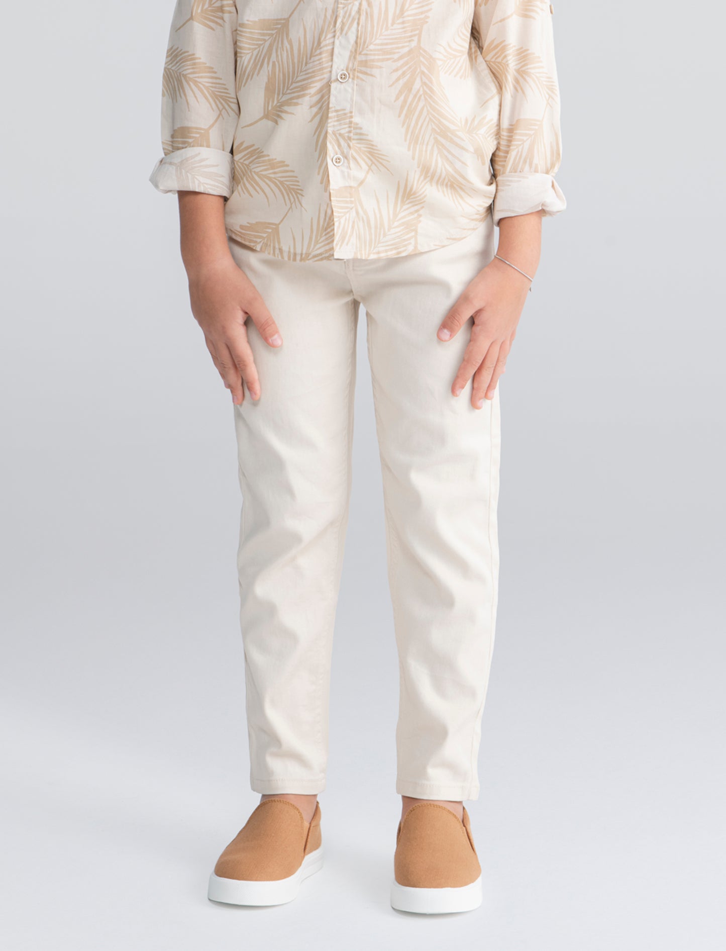 Pantaloni Cinque Tasche in Cotone Elastico - Beige