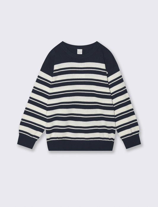 Maglia rigata girocollo in cotone comoda - Blu