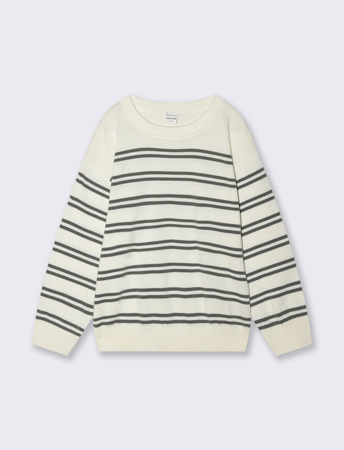 Maglia rigata girocollo in cotone comoda - Bianco latte
