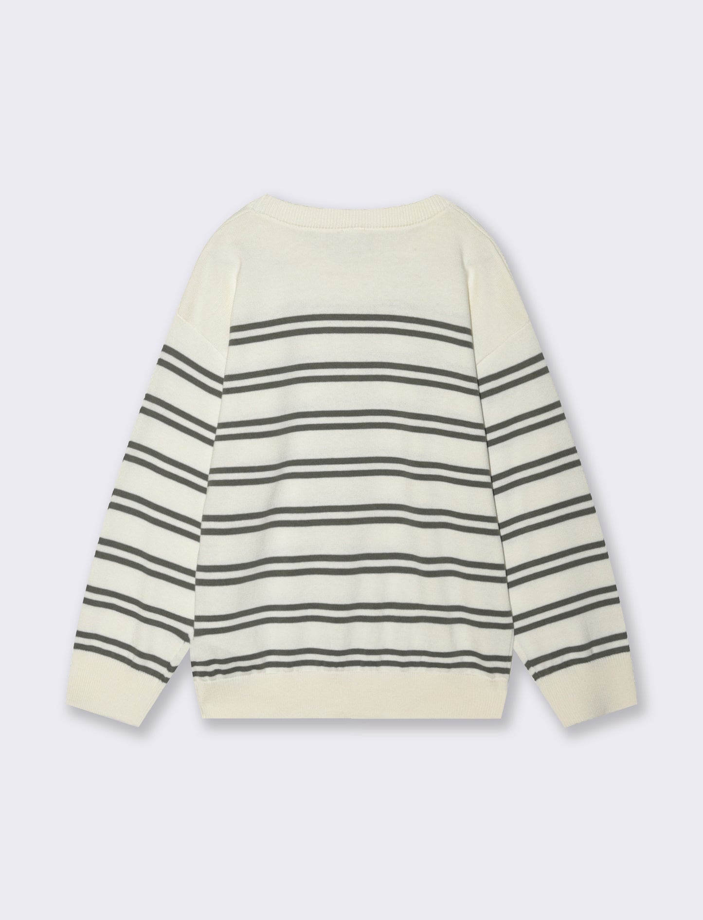 Maglia rigata girocollo in cotone comoda - Bianco latte