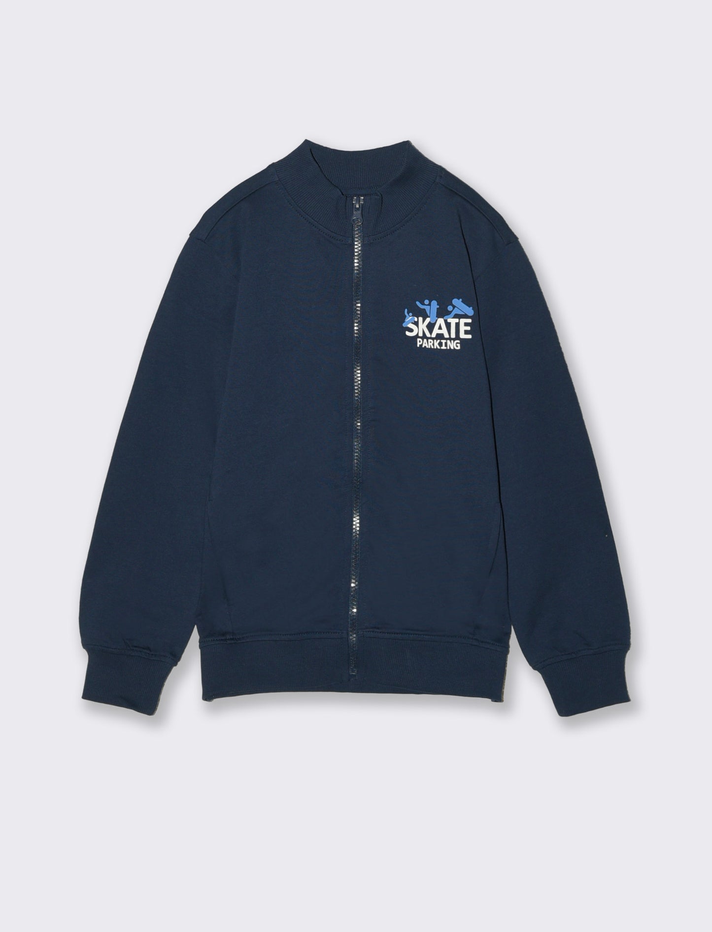 Felpa aperta in cotone con zip - Blu