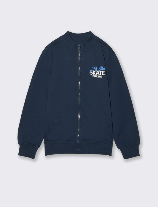 Felpa aperta in cotone con zip - Blu
