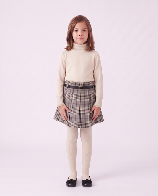 Pleated A-line Prince of Wales check skirt - Multicolor