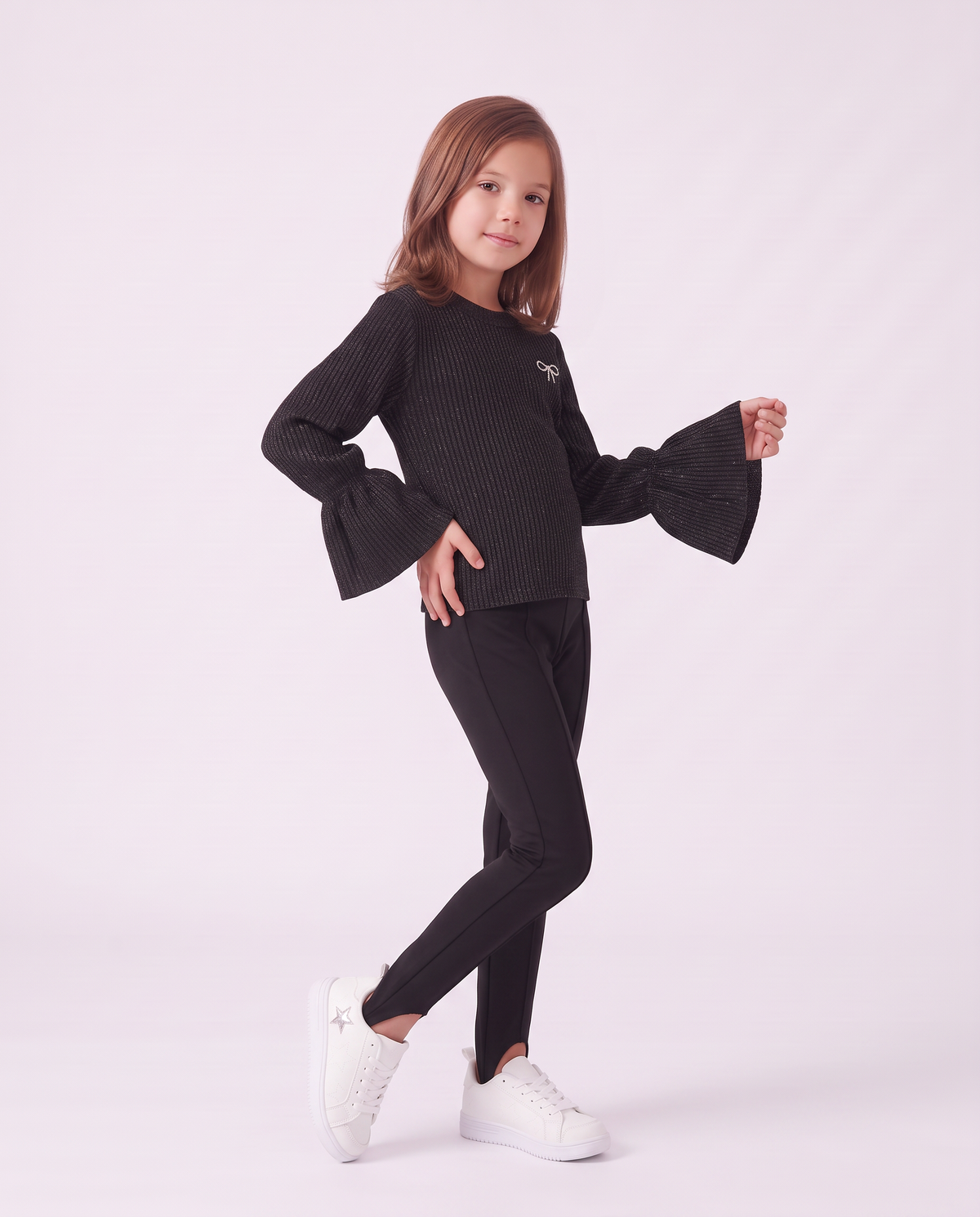 Stretch interlock leggings with front pintuck - Black