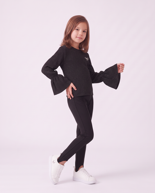 Stretch interlock leggings with front pintuck - Black
