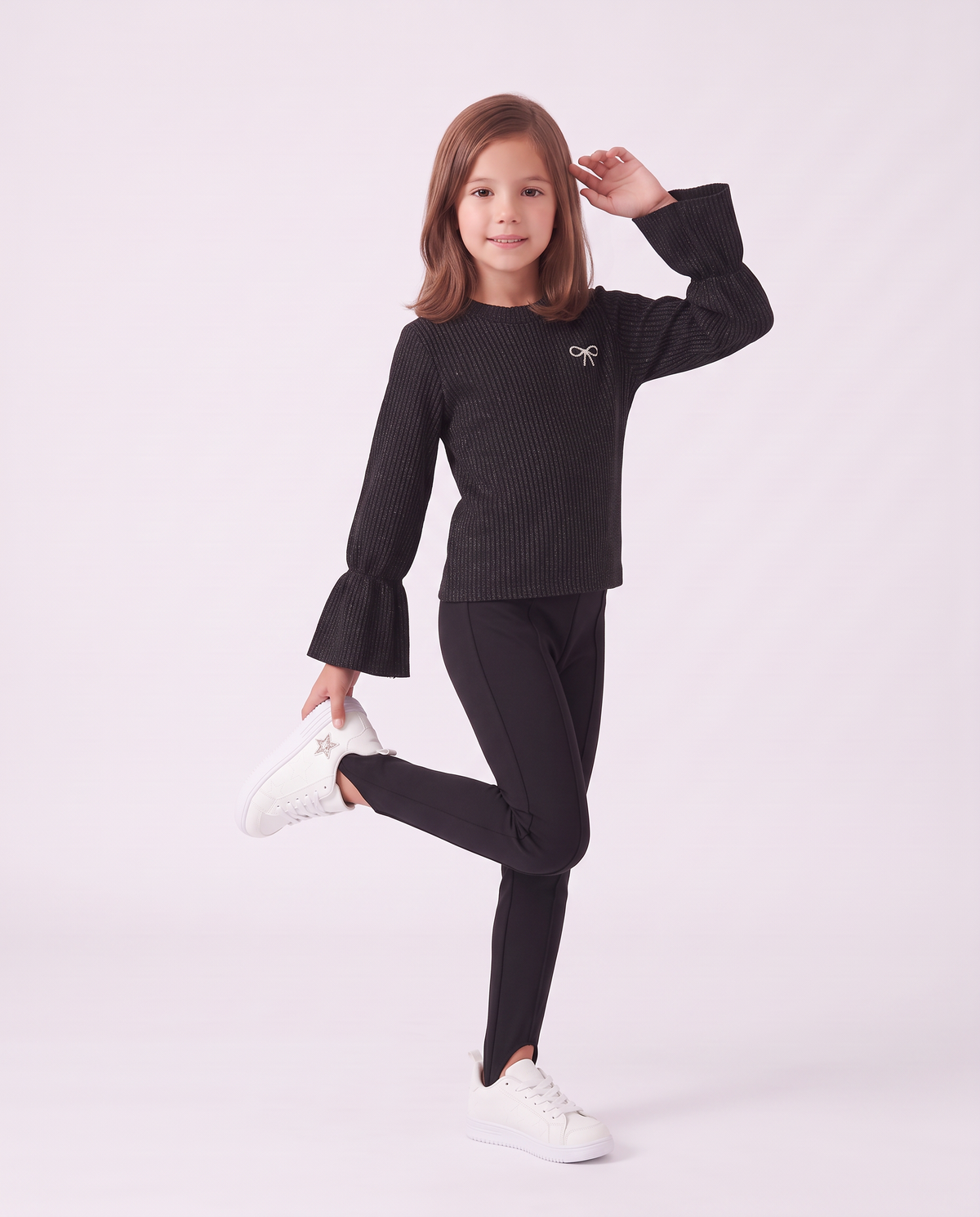 Stretch interlock leggings with front pintuck - Black