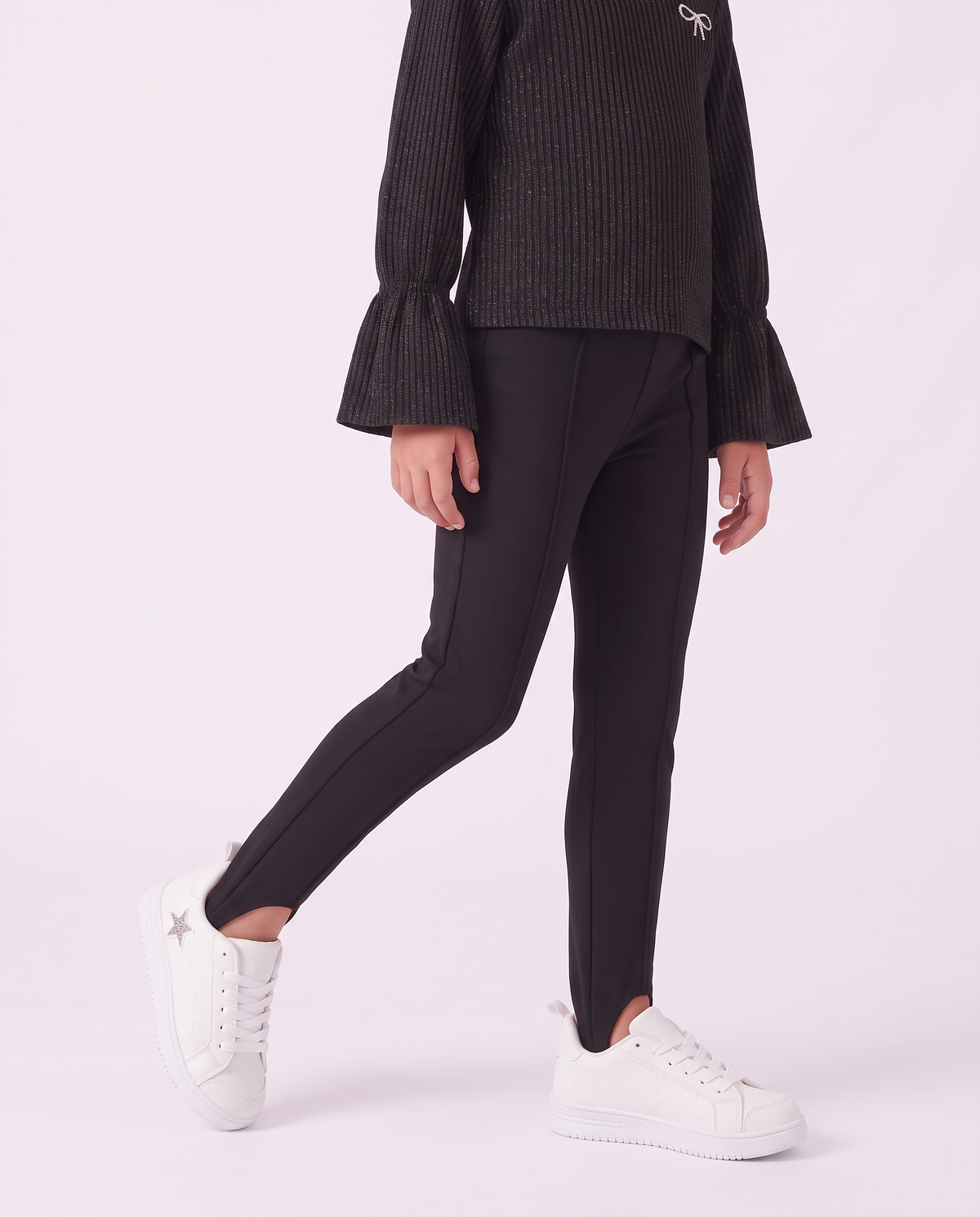 Stretch interlock leggings with front pintuck - Black