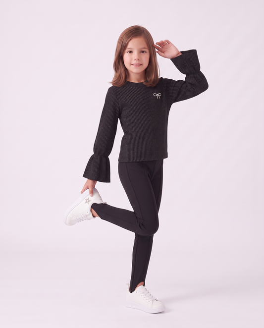 Glittery pullover with jewel brooch - Black