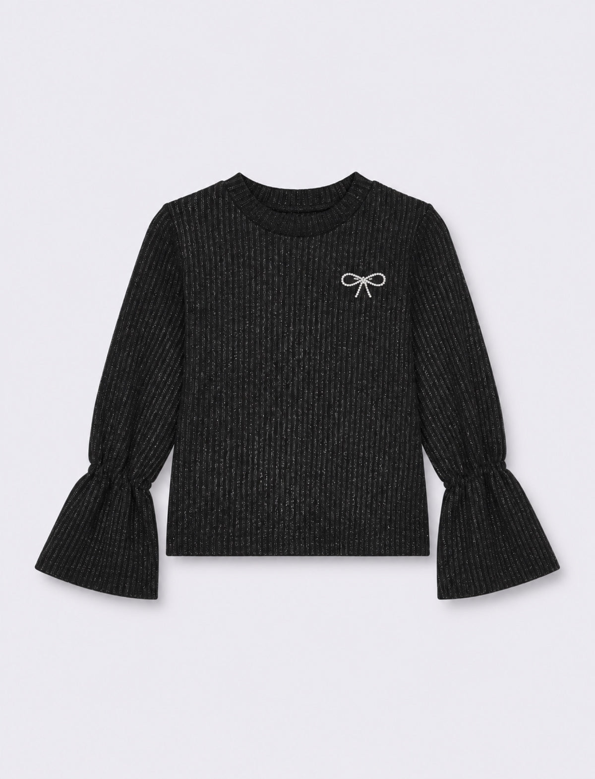 Pullover da bambina con spilla gioiello. - Nero