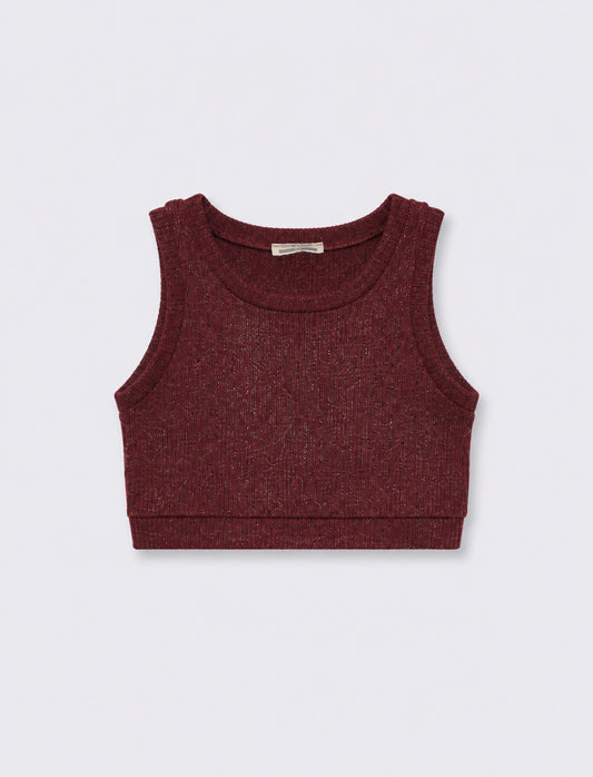 Gilet cropped in maglia brillantinata - Bordeaux
