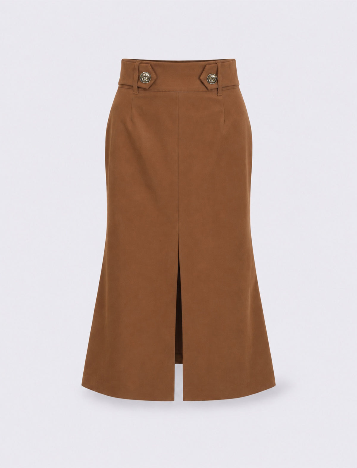 Flowing fabric pencil skirt with zip closure - BROWN