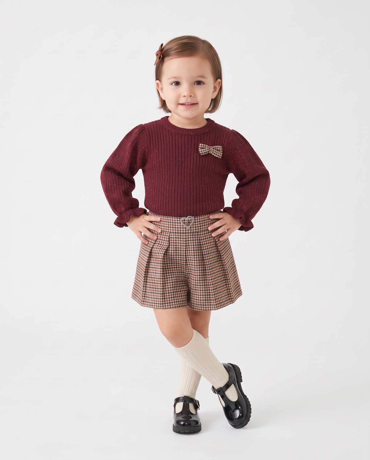 Shorts ampi a quadretti con cintura gioiello - Fantasia