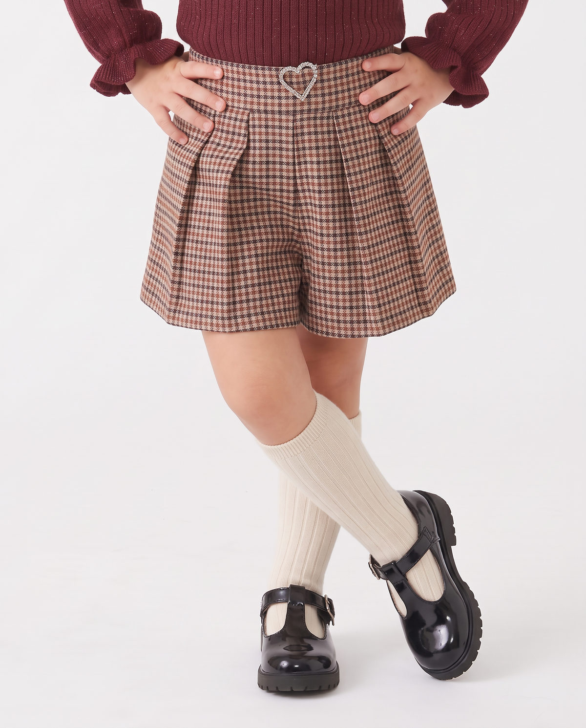 Shorts ampi a quadretti con cintura gioiello - Fantasia