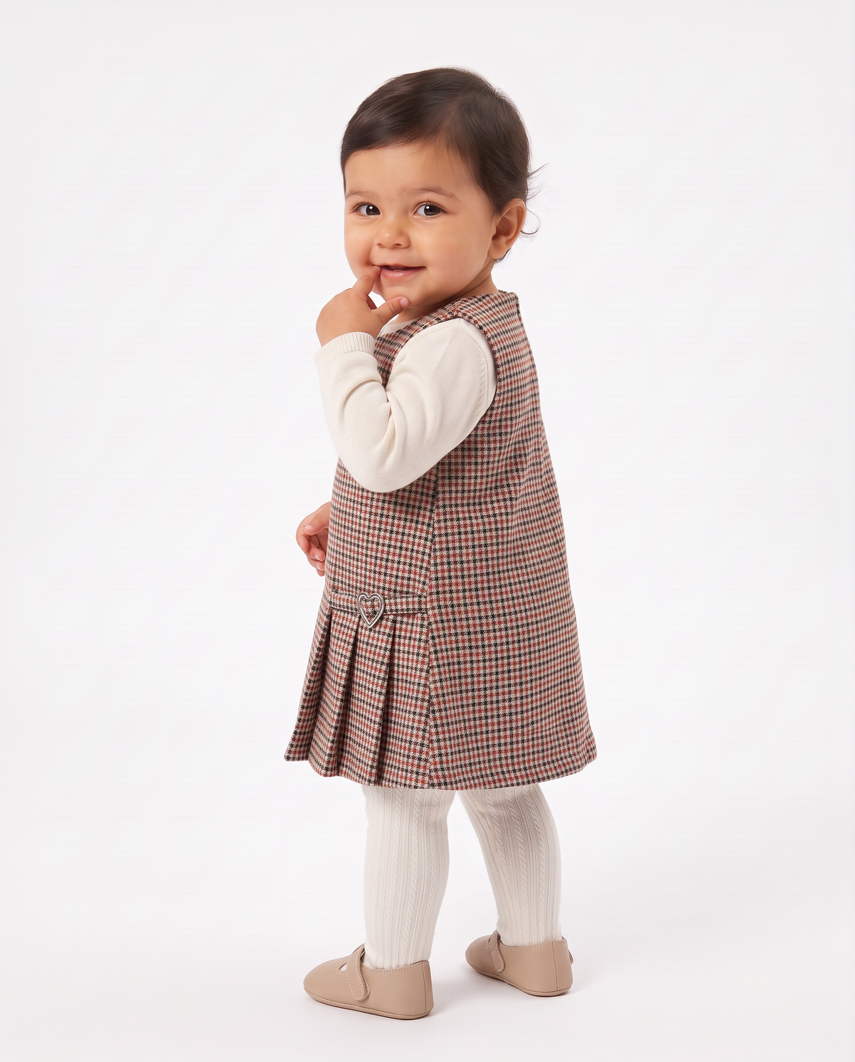 Lined checked dress with jewel detail - Multicolor