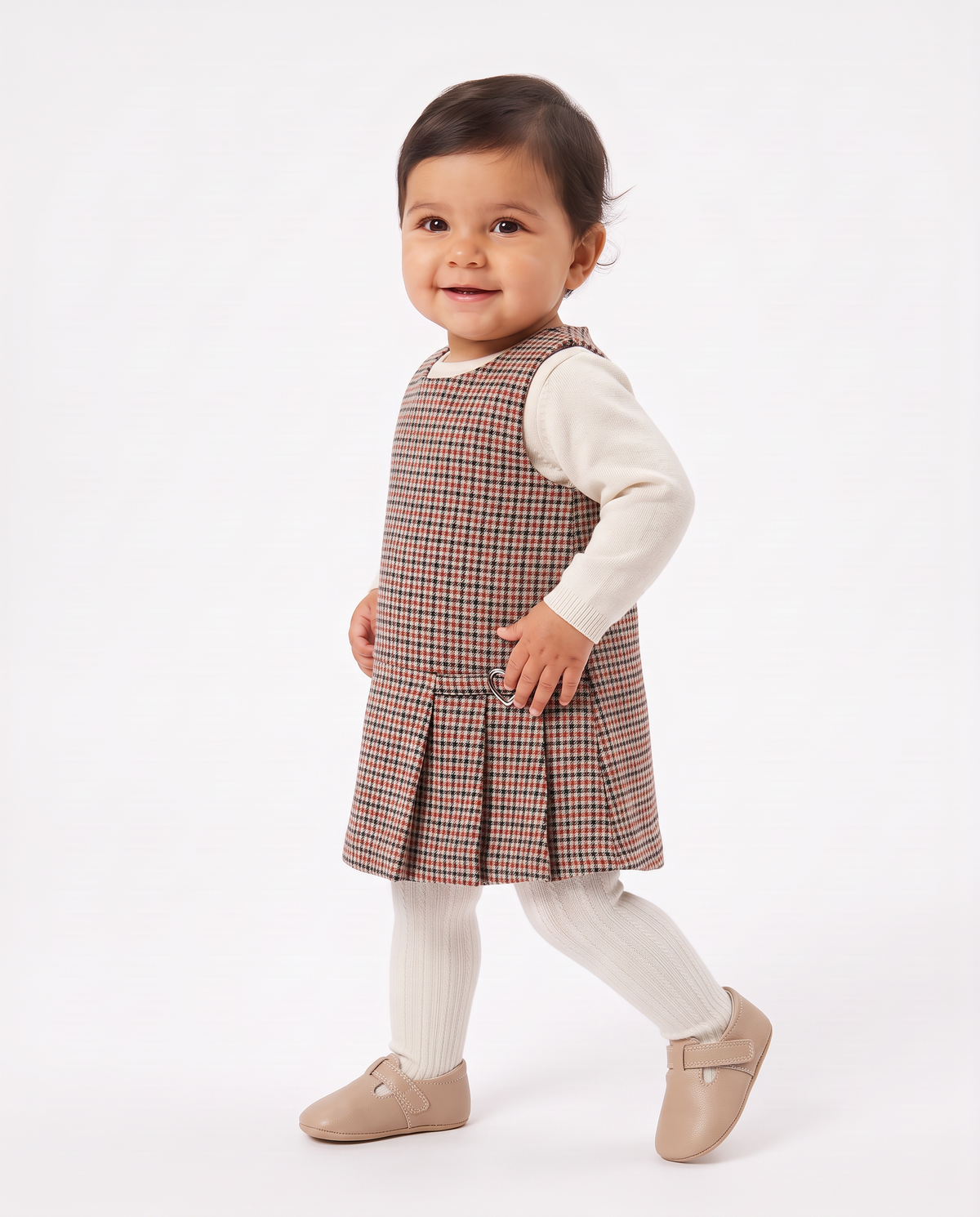 Lined checked dress with jewel detail - Multicolor