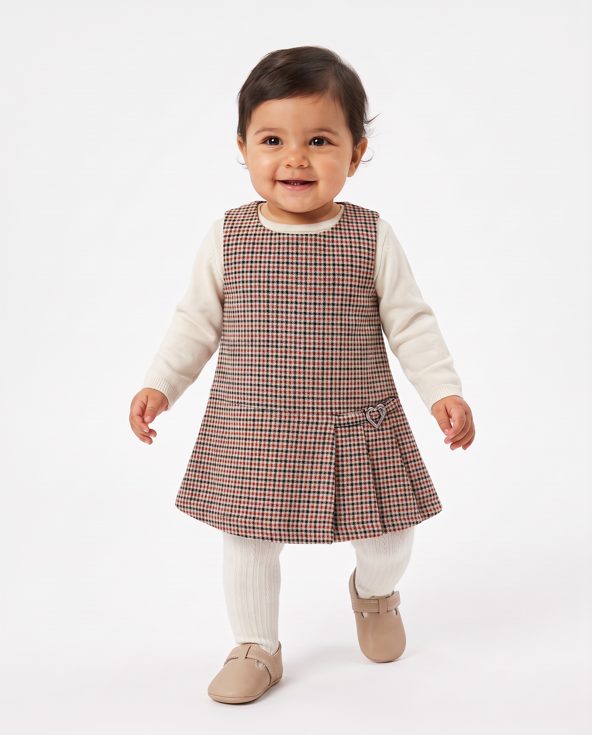 Lined checked dress with jewel detail - Multicolor