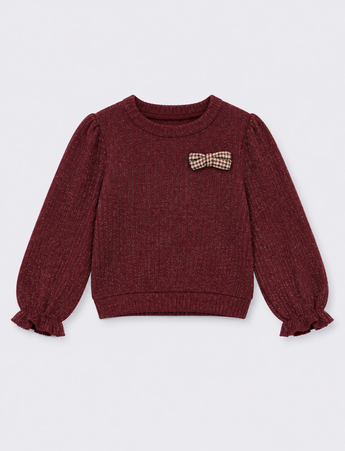 Maglia brillante con fiocchetto a quadretti - Bordeaux