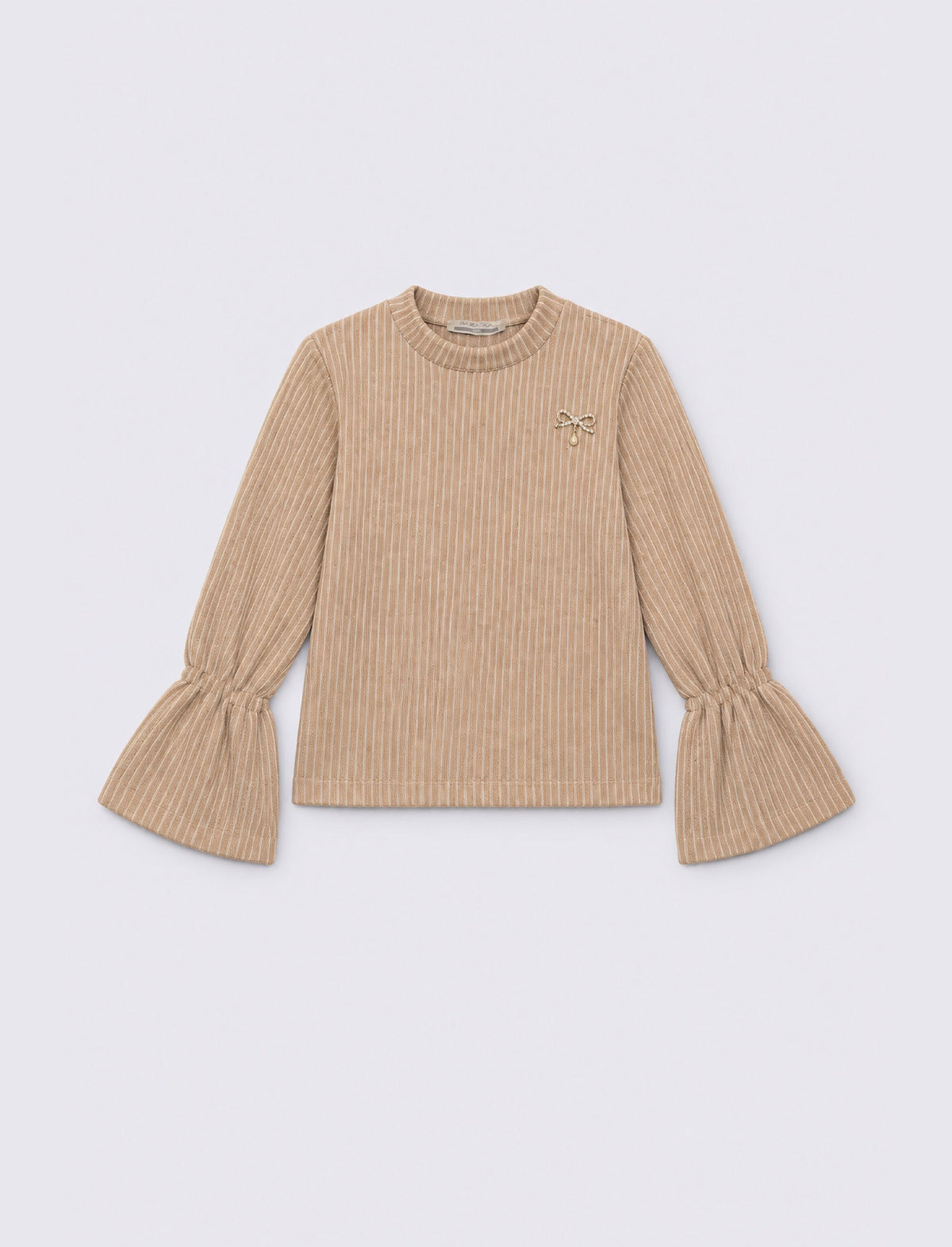 Maglioncino girocollo a righe da bambina. - Beige