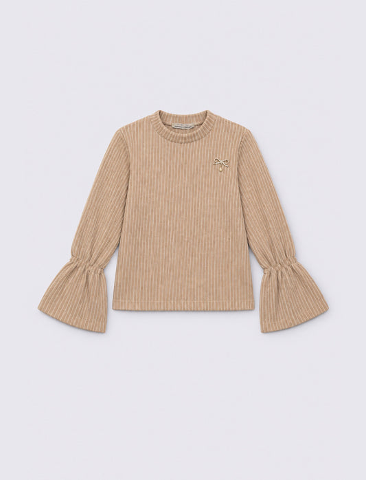 Striped crew neck jumper - Beige