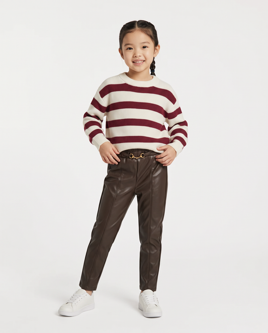 Leggings con cinturino e fibbia - Marrone