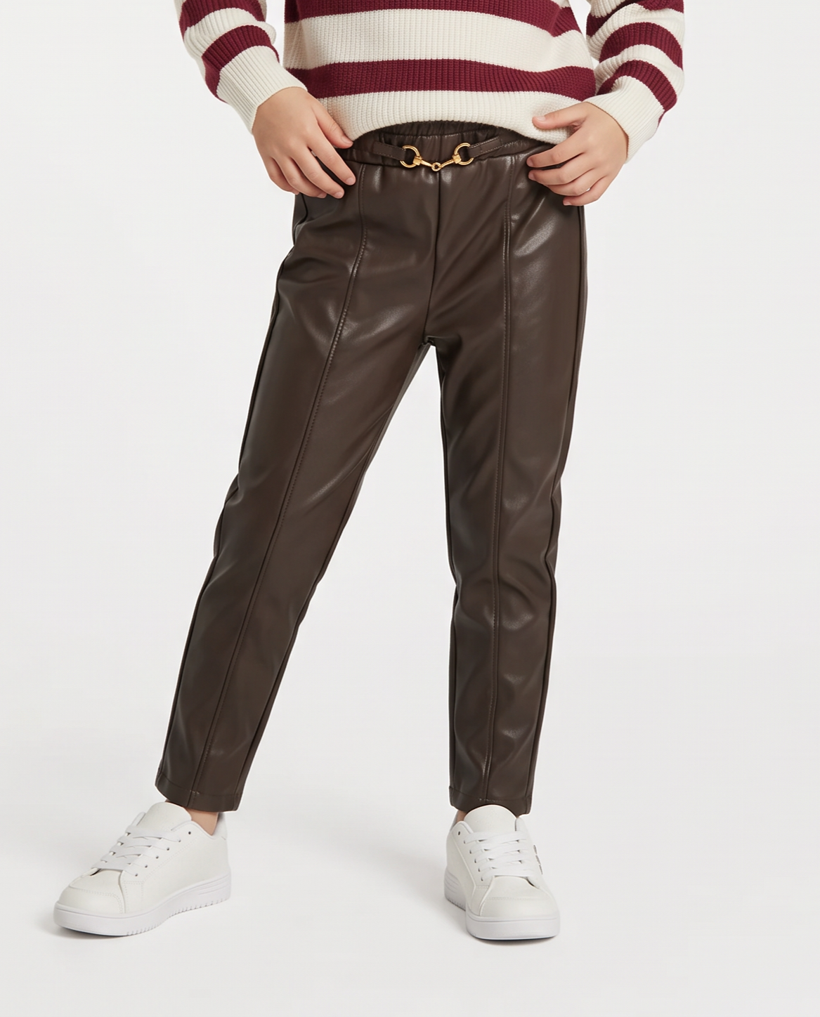 Leggings with belt strap and buckle - Brown