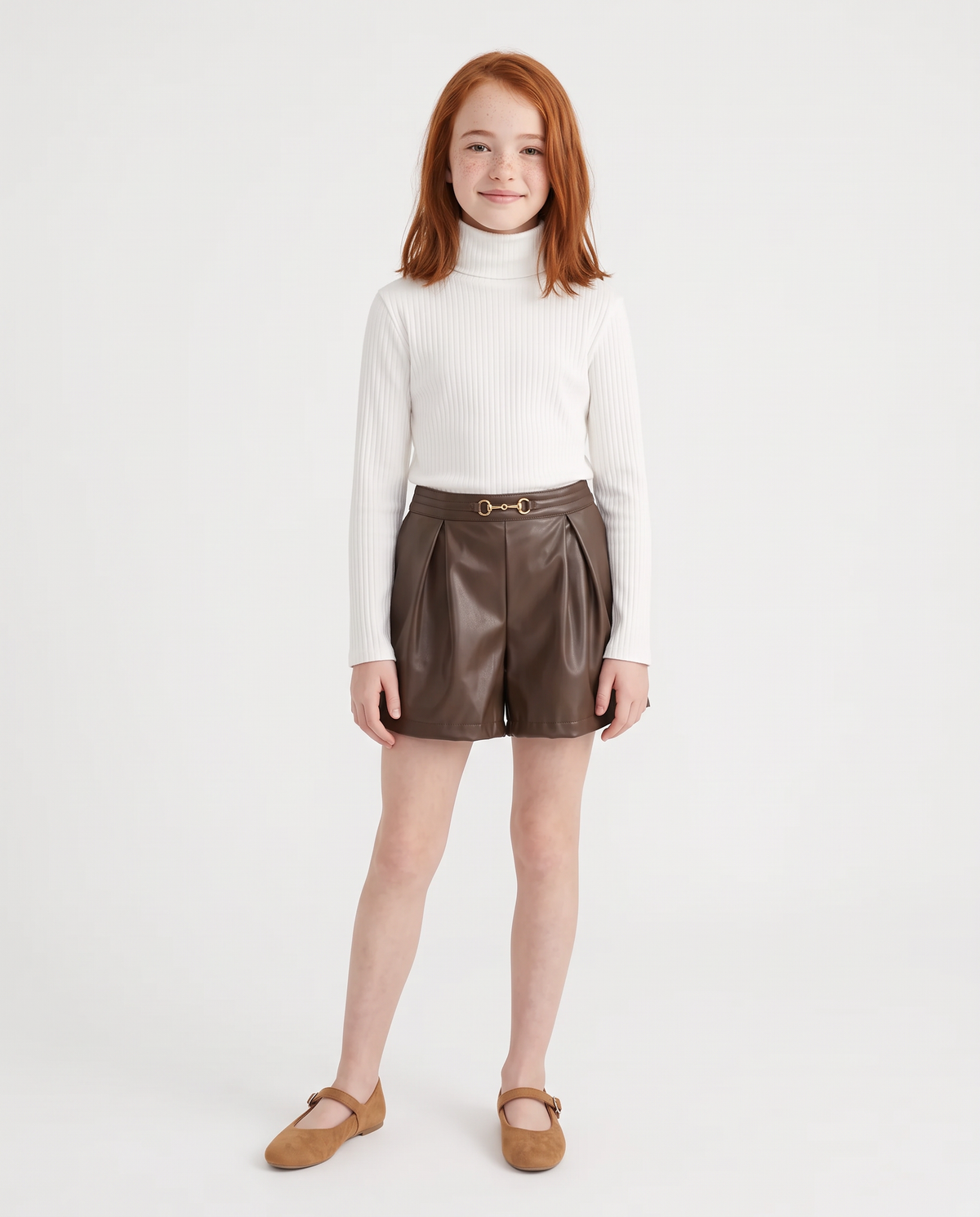 Shorts con piegoni e cinturino - Marrone