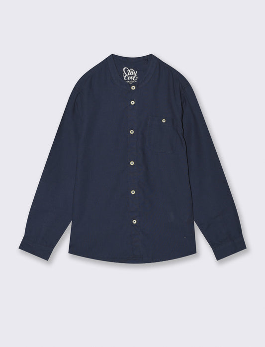 Camicia manica lunga in misto cotone - Blu